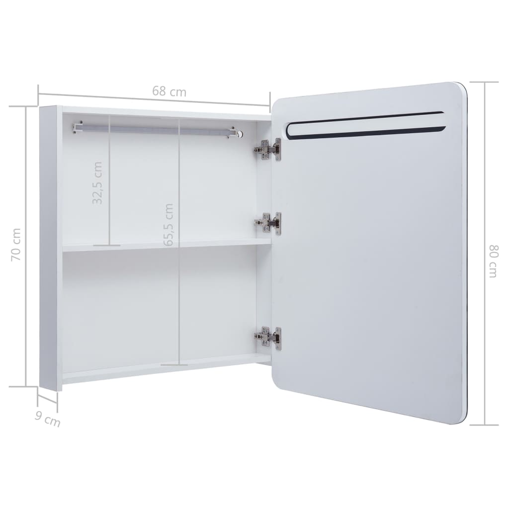 Armário espelhado para casa de banho com LED 68x9x80 cm
