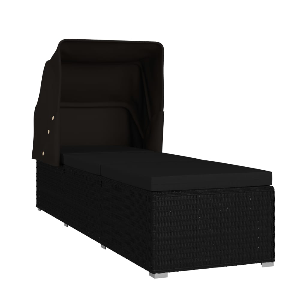 Espreguiçadeira com toldo e almofadão vime PE preto