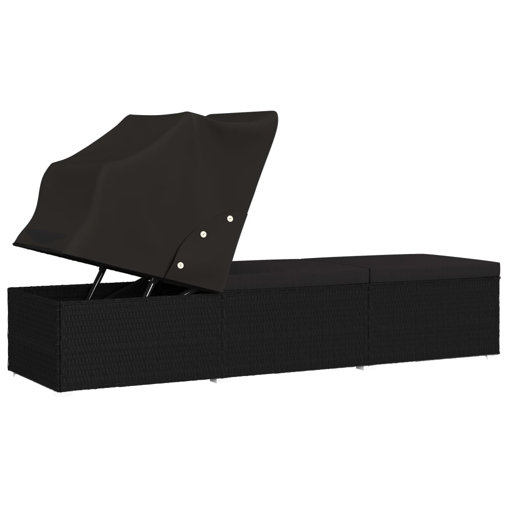 Espreguiçadeira com toldo e almofadão vime PE preto