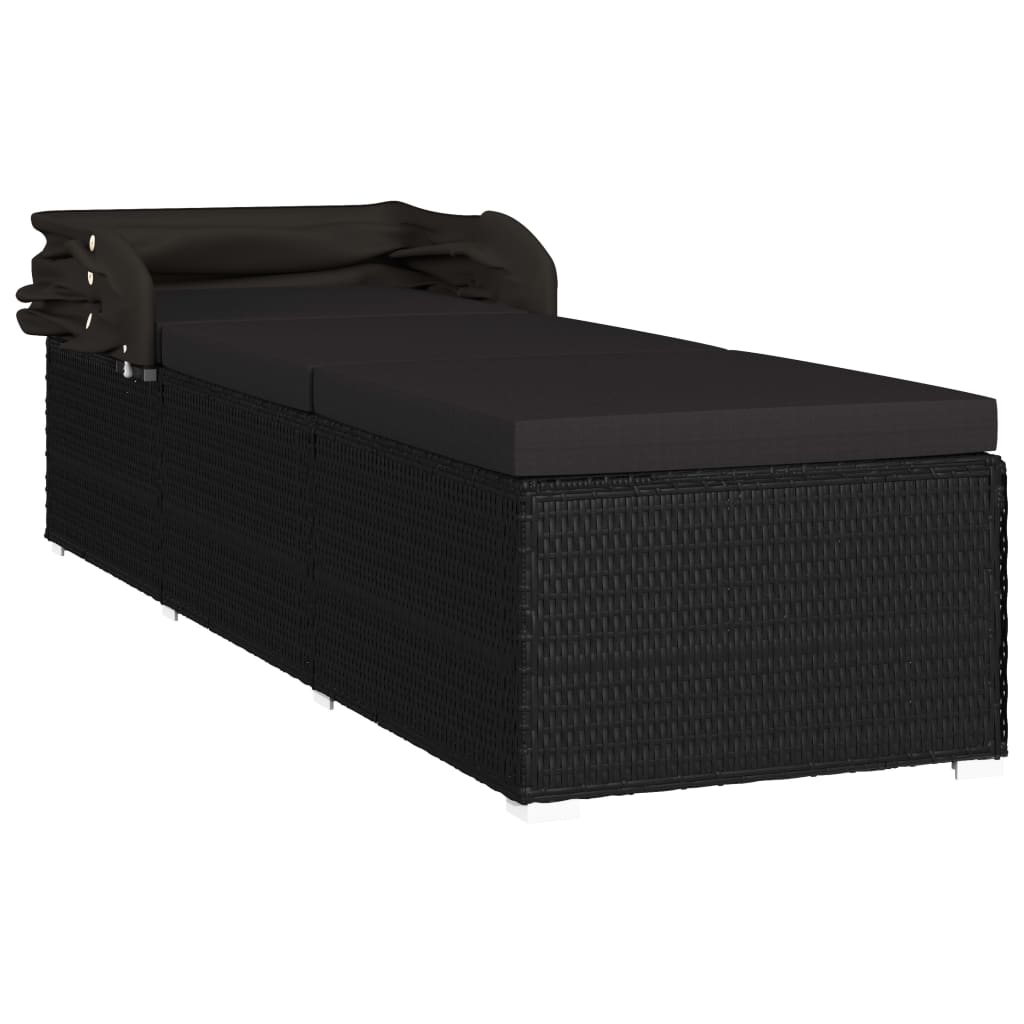 Espreguiçadeira com toldo e almofadão vime PE preto