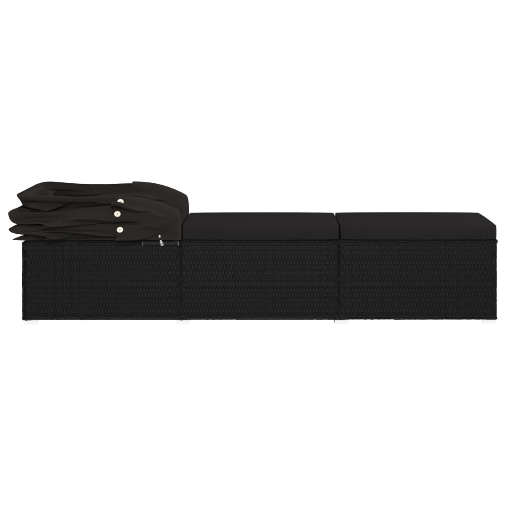 Espreguiçadeira com toldo e almofadão vime PE preto