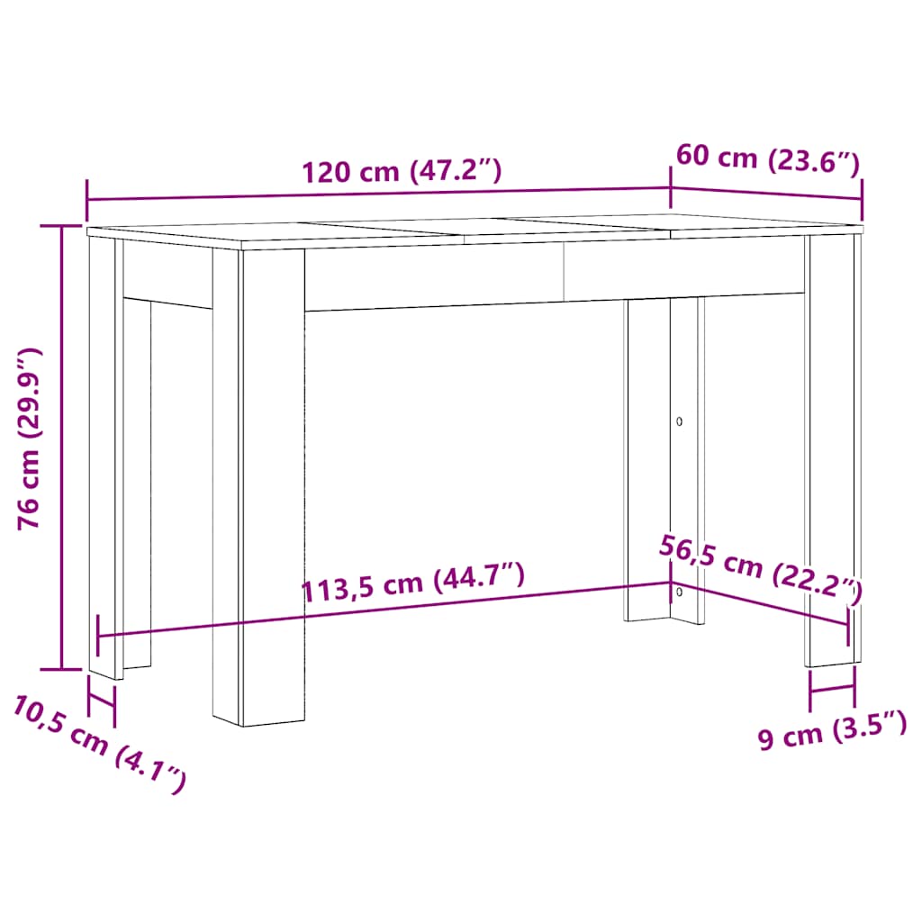 Mesa de jantar 120x60x76 cm derivados de madeira branco