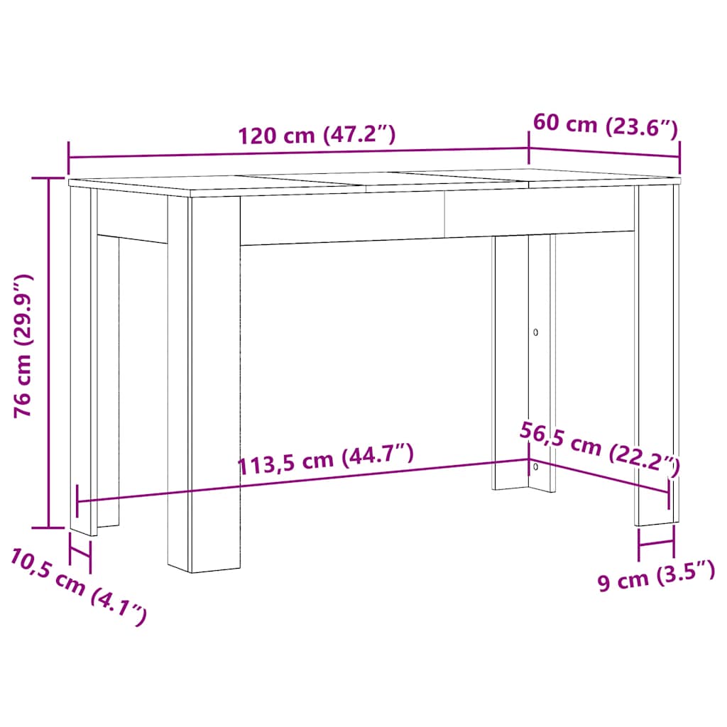 Mesa de jantar 120x60x76 cm derivados de madeira cinza cimento