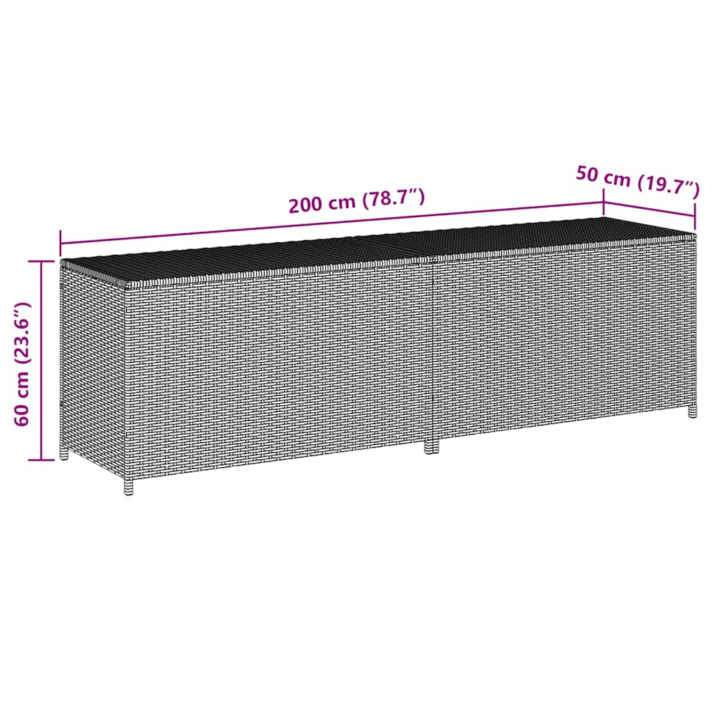 Caixa de arrumação para jardim 200x50x60 cm vime PE cinzento