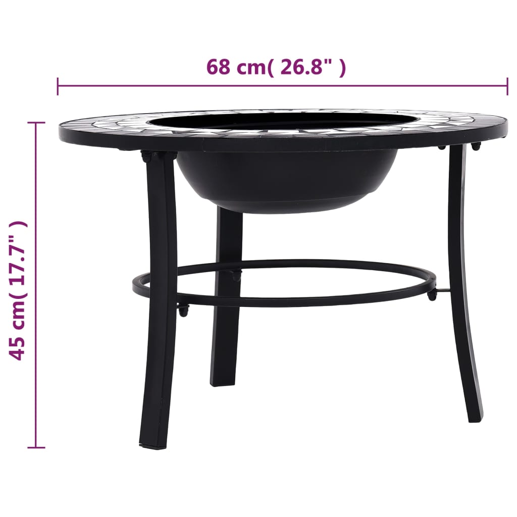 Braseira em mosaico 68 cm cerâmica preto e branco