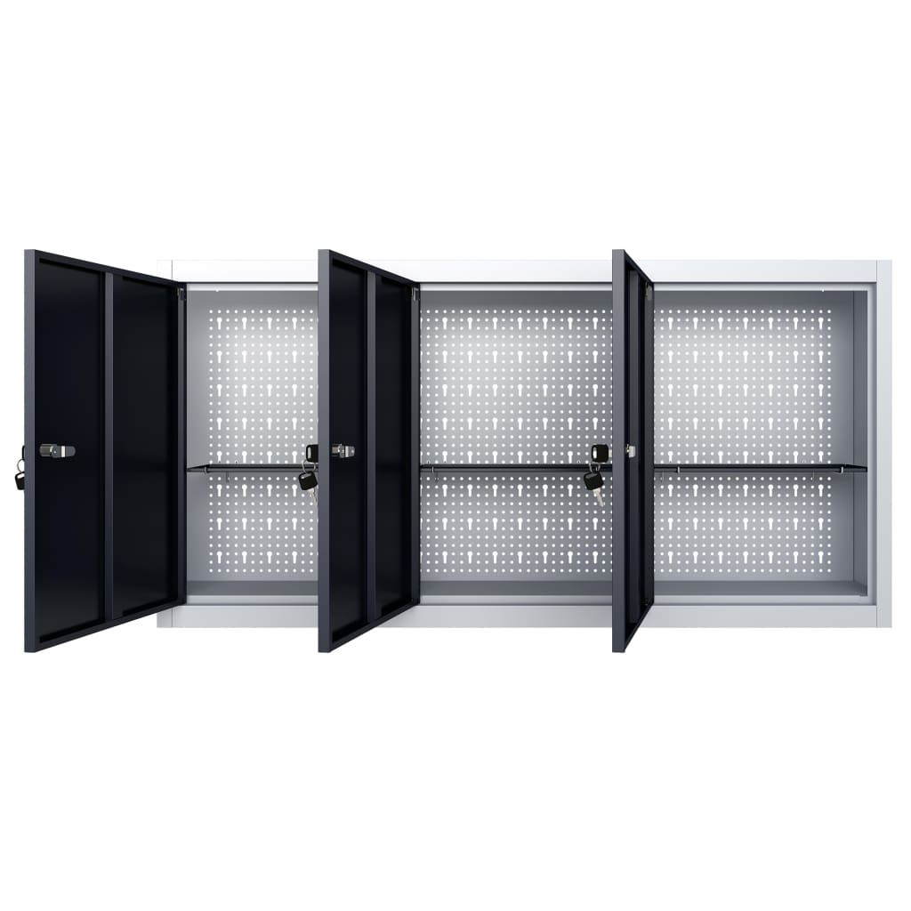 Armário ferramentas parede industrial metal cinzento e preto