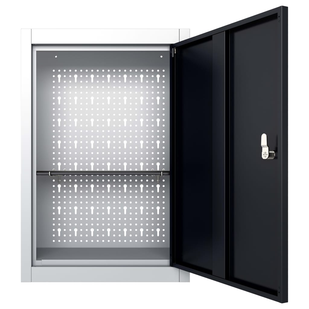 Armário ferramentas industrial de parede metal cinzento e preto