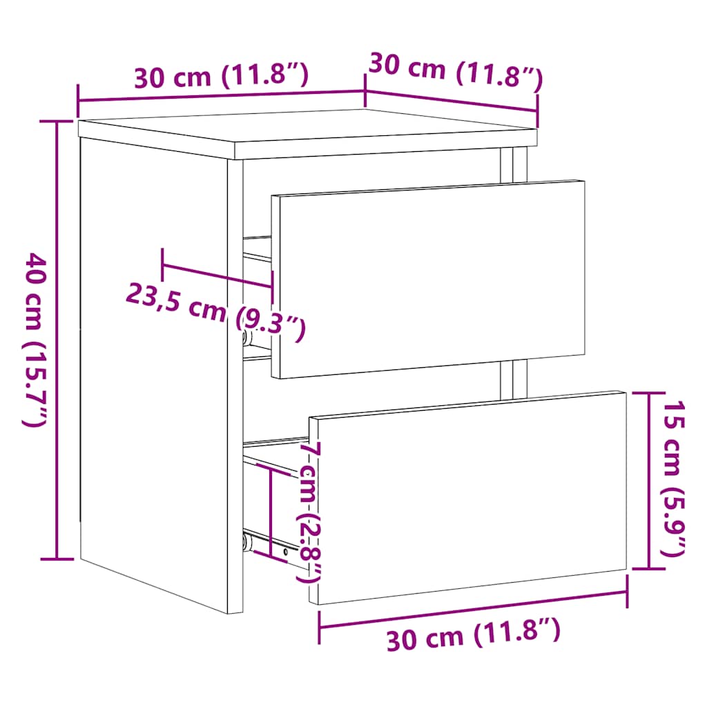 Mesas de cabeceira 2 pcs 30x30x40 cm contraplacado preto