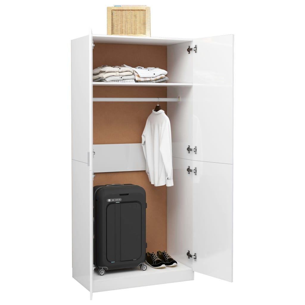Roupeiro 80x52x180 cm derivados de madeira branco brilhante