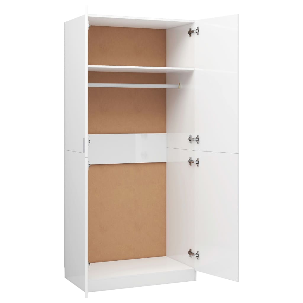 Roupeiro 80x52x180 cm derivados de madeira branco brilhante