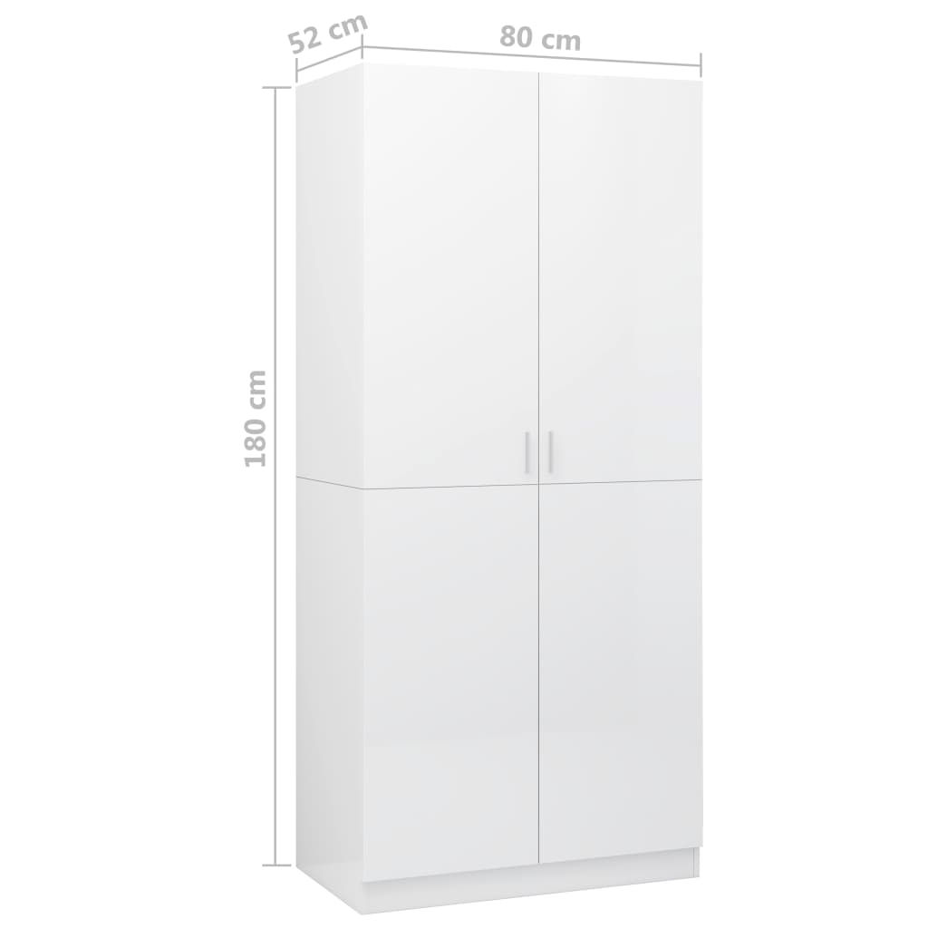 Roupeiro 80x52x180 cm derivados de madeira branco brilhante
