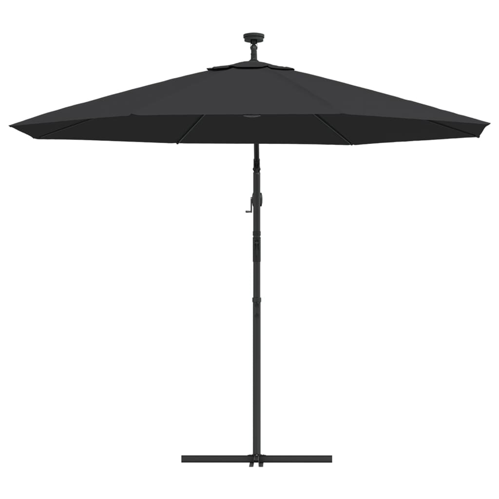 Guarda-sol cantilever c/ luzes LED e poste de aço 300 cm preto