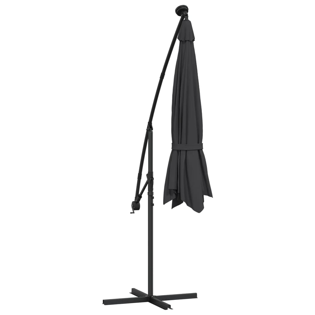 Guarda-sol cantilever c/ luzes LED e poste de aço 300 cm preto