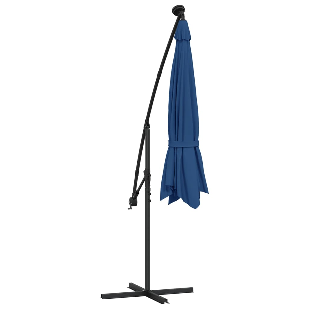 Guarda-sol cantilever c/ luzes LED/poste aço 300 cm azul-ciano