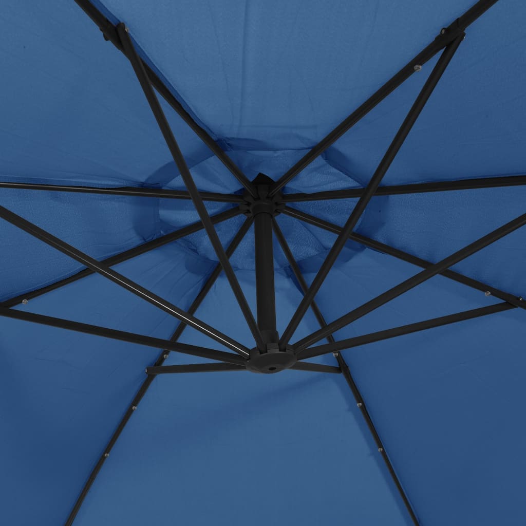 Guarda-sol cantilever c/ luzes LED/poste aço 300 cm azul-ciano