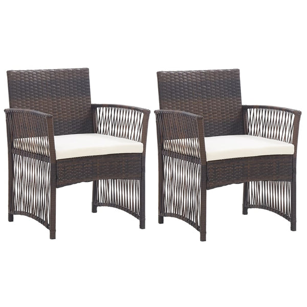 Cadeiras de jardim com almofadões 2 pcs vime PE castanho