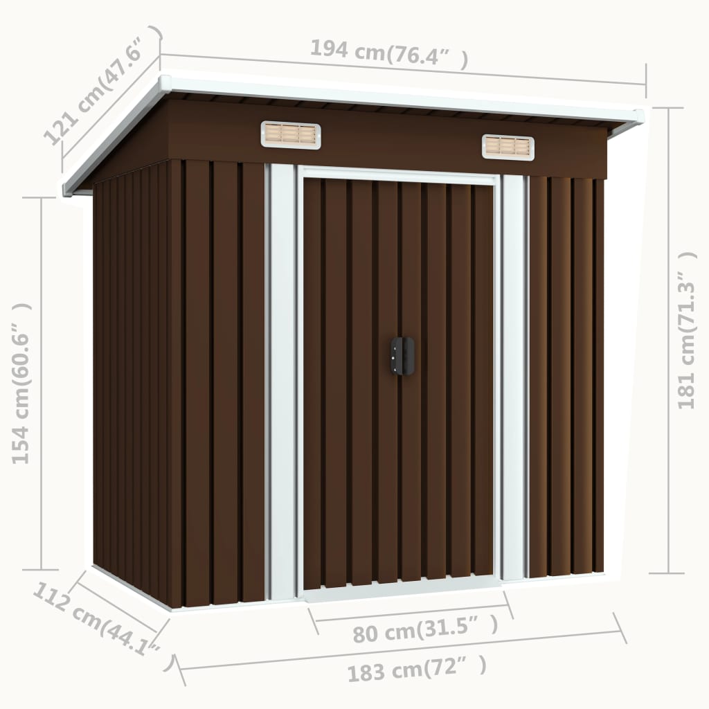 Abrigo de jardim 194x121x181 cm aço castanho