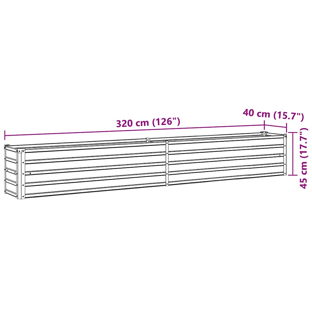 Canteiro elevado jardim aço galvanizado 320x40x45 cm antracite