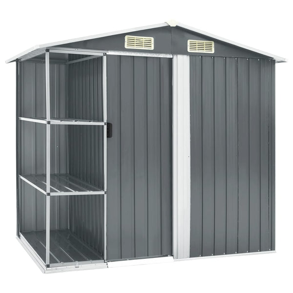 Abrigo de jardim c/ prateleiras 205x130x183 cm ferro cinzento