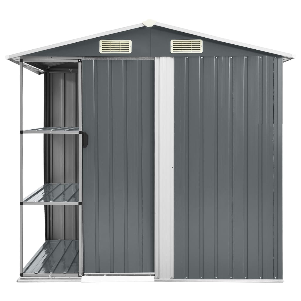 Abrigo de jardim c/ prateleiras 205x130x183 cm ferro cinzento