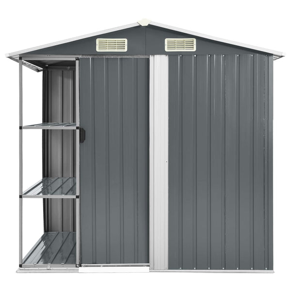 Abrigo de jardim c/ prateleiras 205x130x183 cm ferro cinzento