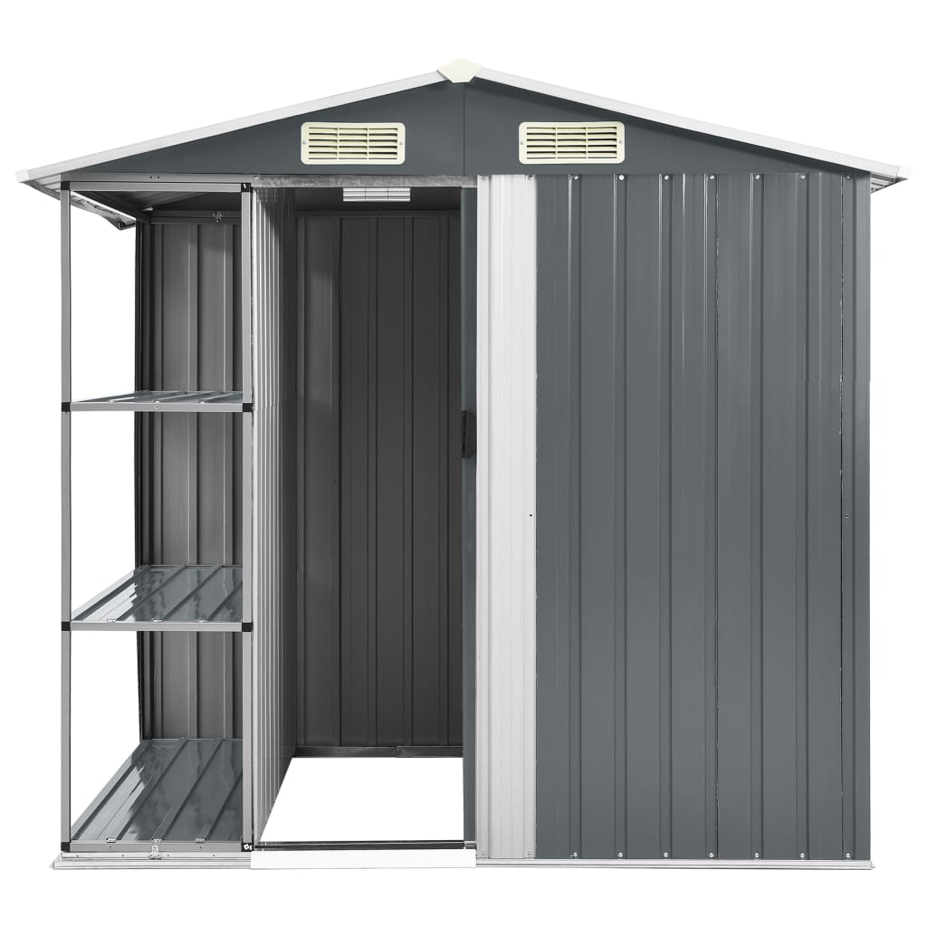 Abrigo de jardim c/ prateleiras 205x130x183 cm ferro cinzento