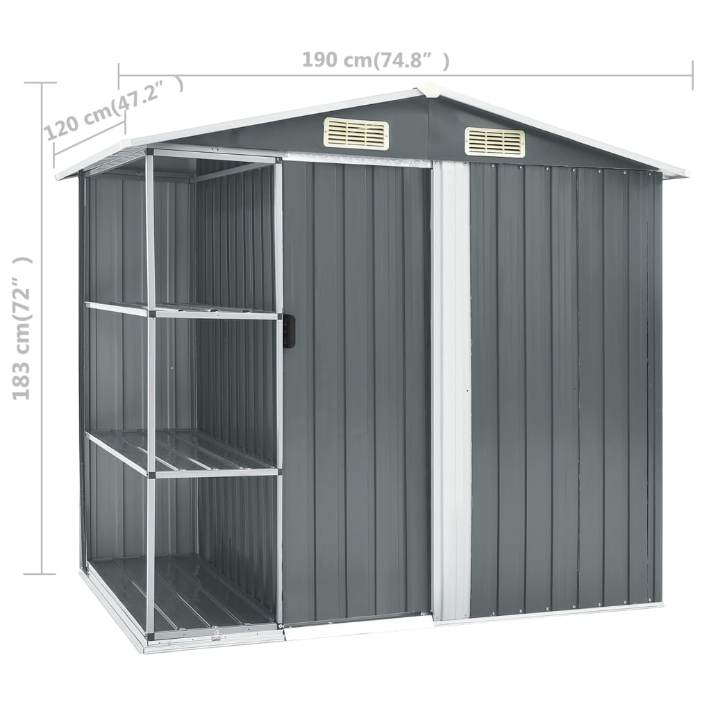 Abrigo de jardim c/ prateleiras 205x130x183 cm ferro cinzento