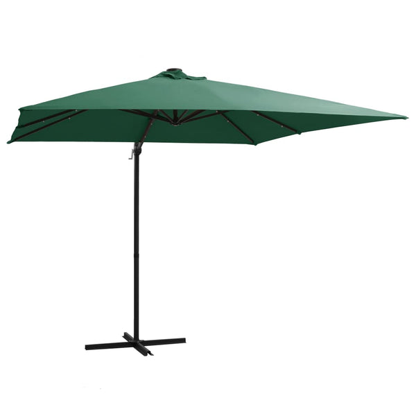 Guarda-sol cantilever c/ luzes LED e poste aço 250x250 cm verde
