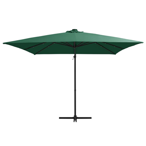 Guarda-sol cantilever c/ luzes LED e poste aço 250x250 cm verde