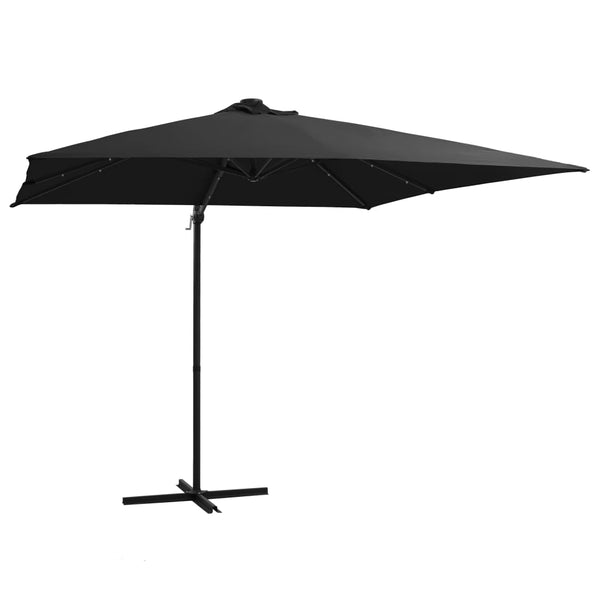 Guarda-sol cantilever c/ luzes LED e poste aço 250x250 cm preto