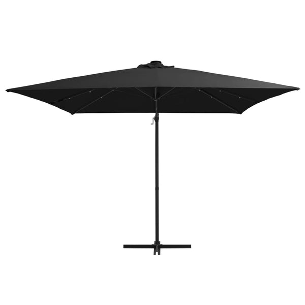Guarda-sol cantilever c/ luzes LED e poste aço 250x250 cm preto