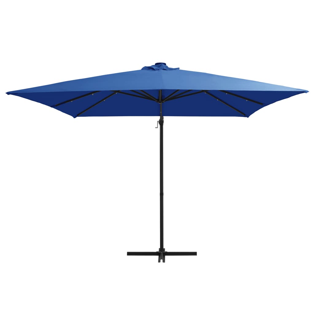 Guarda-sol cantilever luzes LED/poste aço 250x250 cm azul ciano