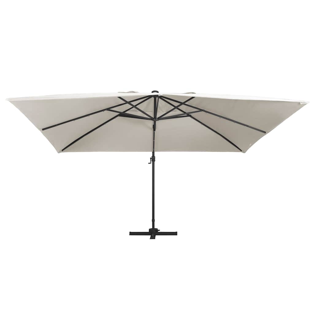 Guarda-sol cantilever luzes LED/poste alumínio 400x300 cm areia