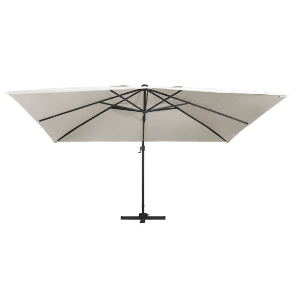 Guarda-sol cantilever luzes LED/poste alumínio 400x300 cm areia