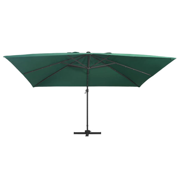 Guarda-sol cantilever luzes LED/poste alumínio 400x300 cm verde