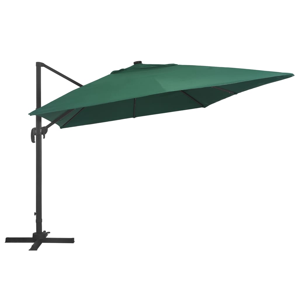 Guarda-sol cantilever luzes LED/poste alumínio 400x300 cm verde