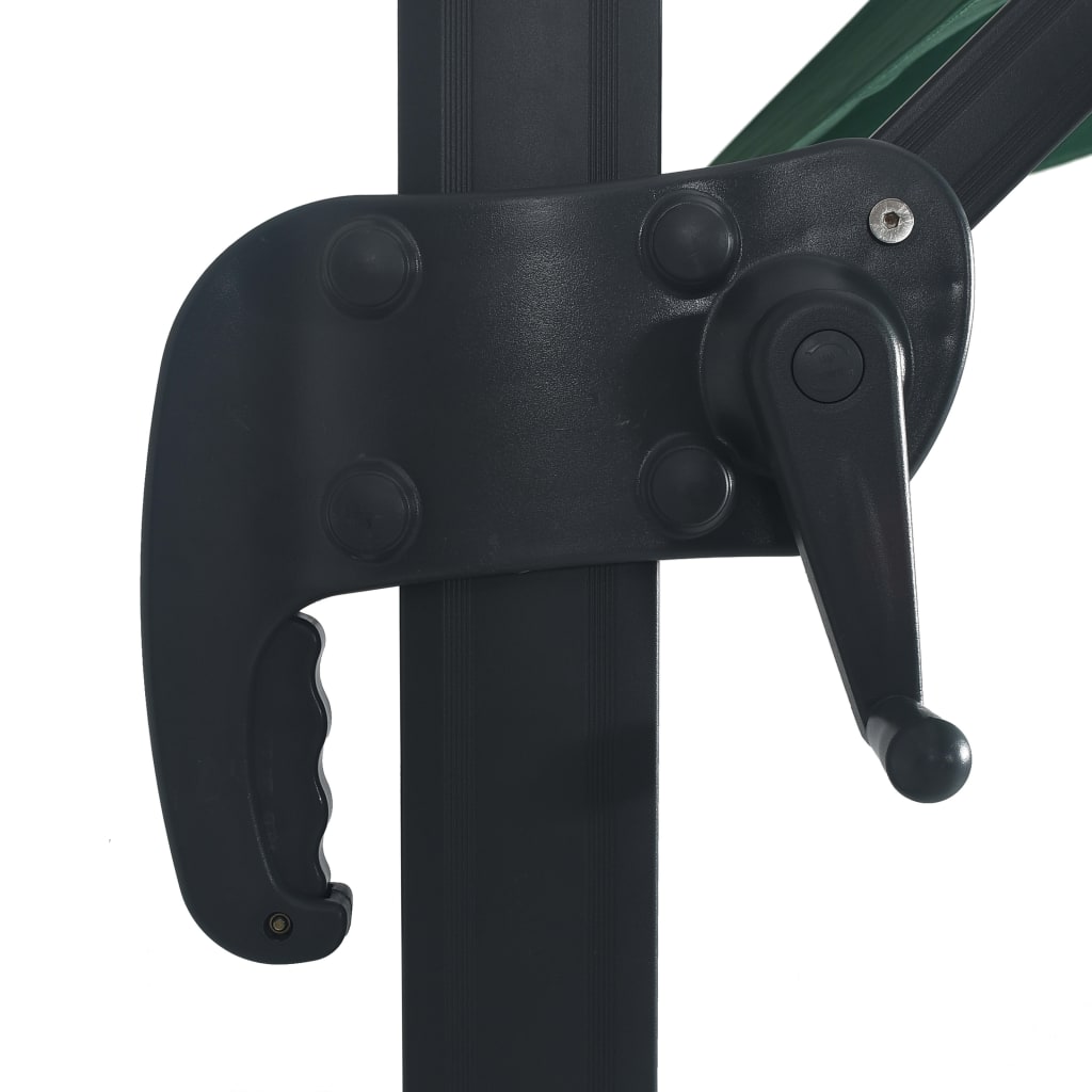 Guarda-sol cantilever luzes LED/poste alumínio 400x300 cm verde