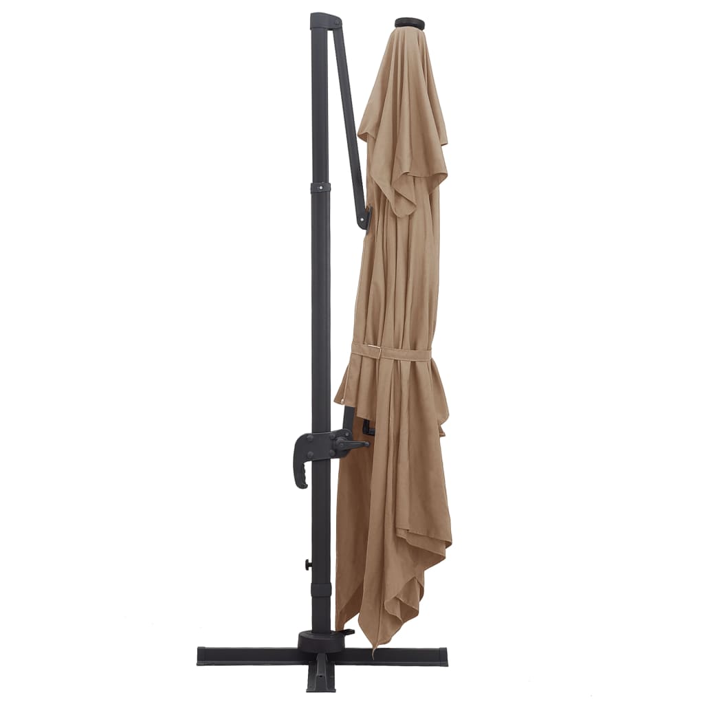 Guarda-sol cantilever luz LED/poste alumínio cinza-acastanhado