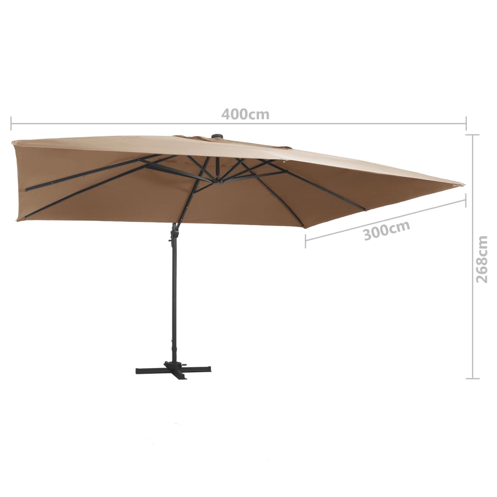 Guarda-sol cantilever luz LED/poste alumínio cinza-acastanhado