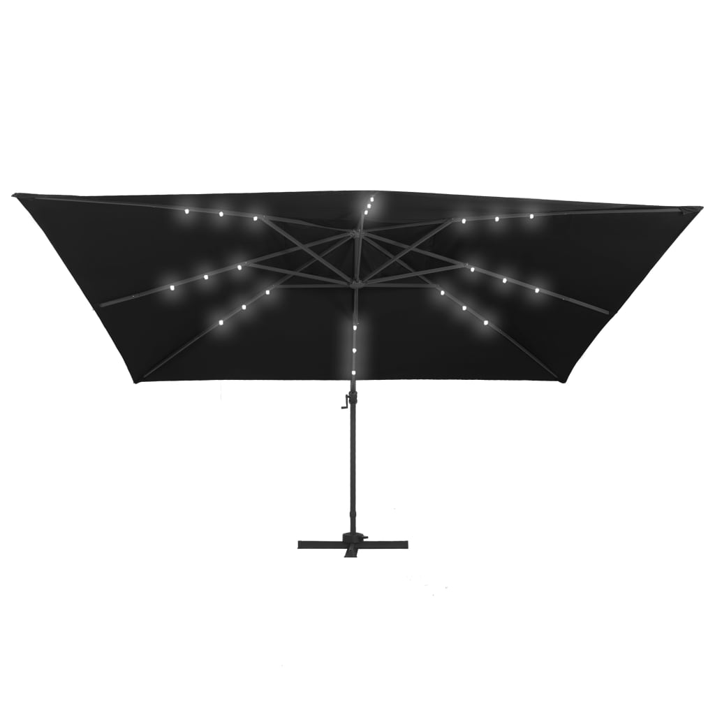 Guarda-sol c/ luzes LED e poste de alumínio 400x300 cm preto