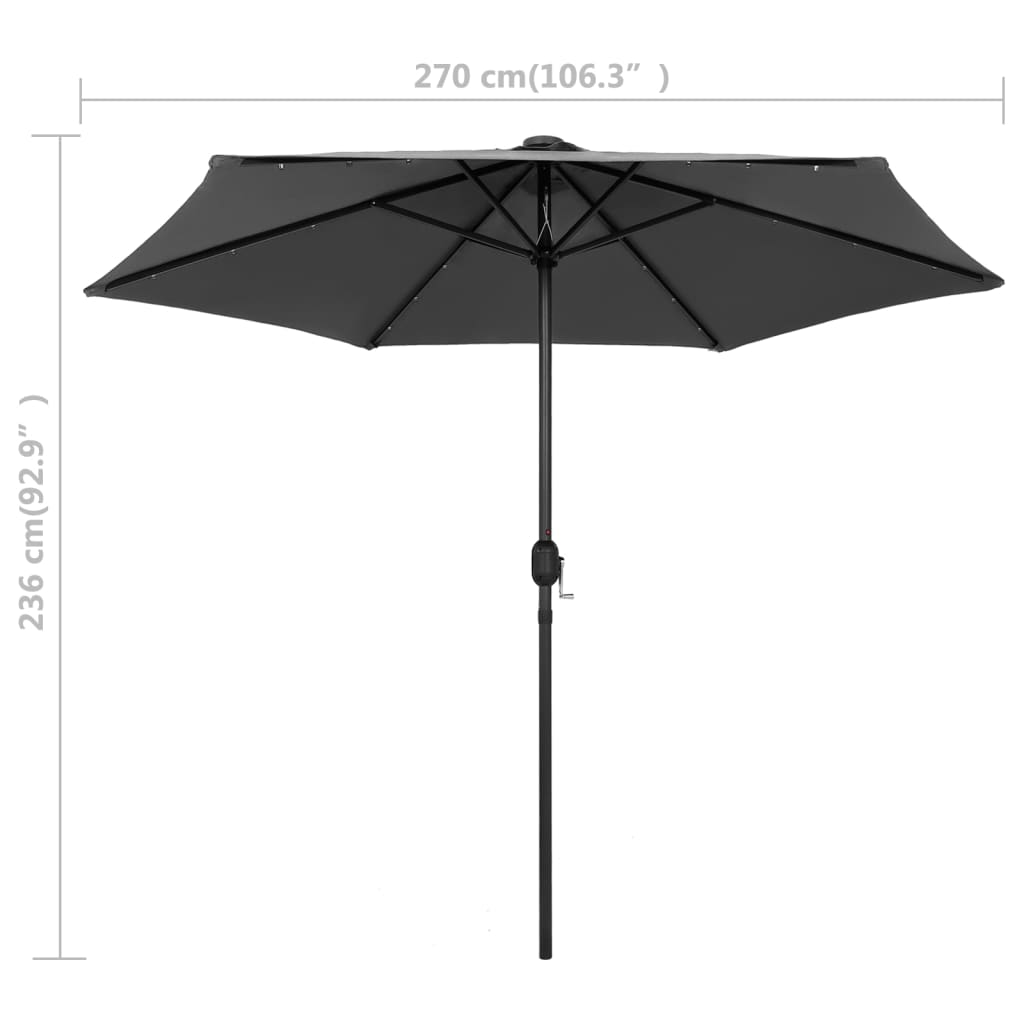 Guarda-sol jardim c/ luzes LED/poste alumínio 270 cm antracite