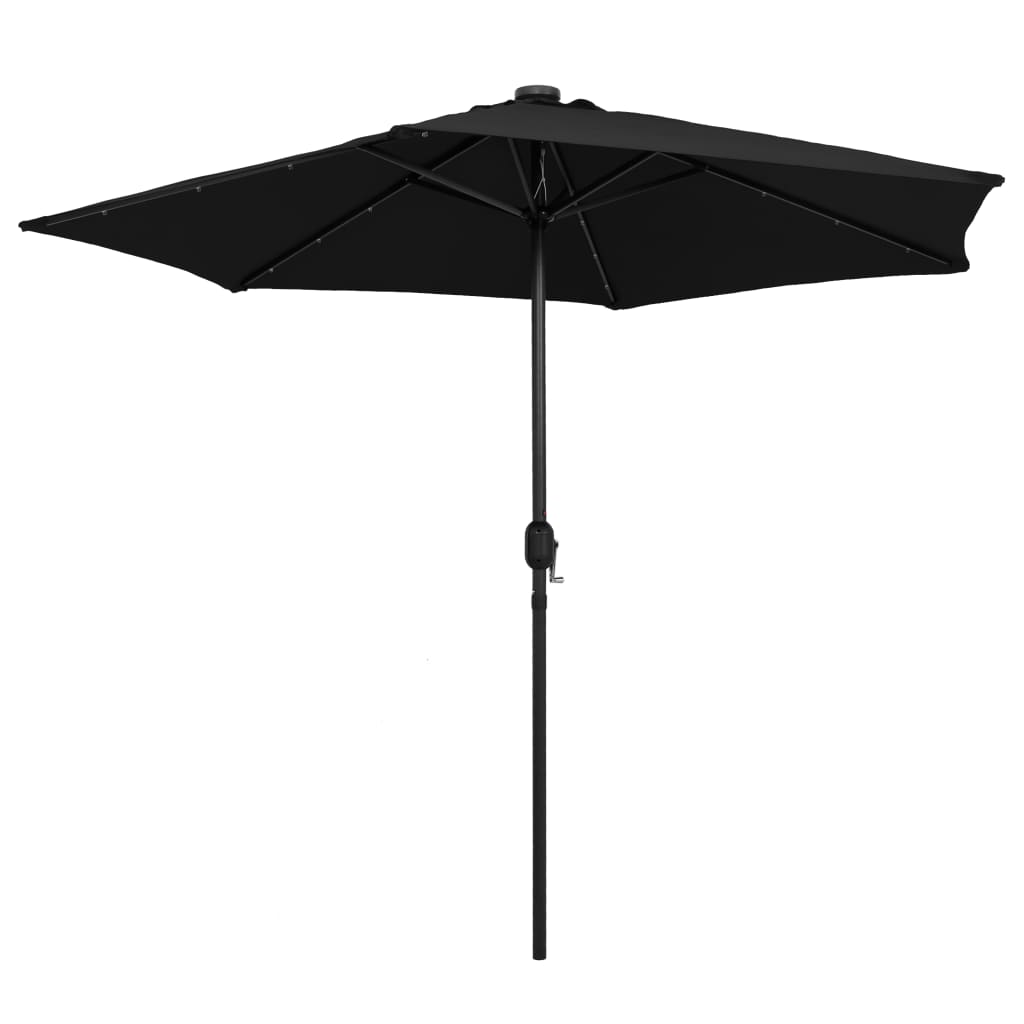 Guarda-sol de jardim c/ luzes LED/poste alumínio 270 cm preto