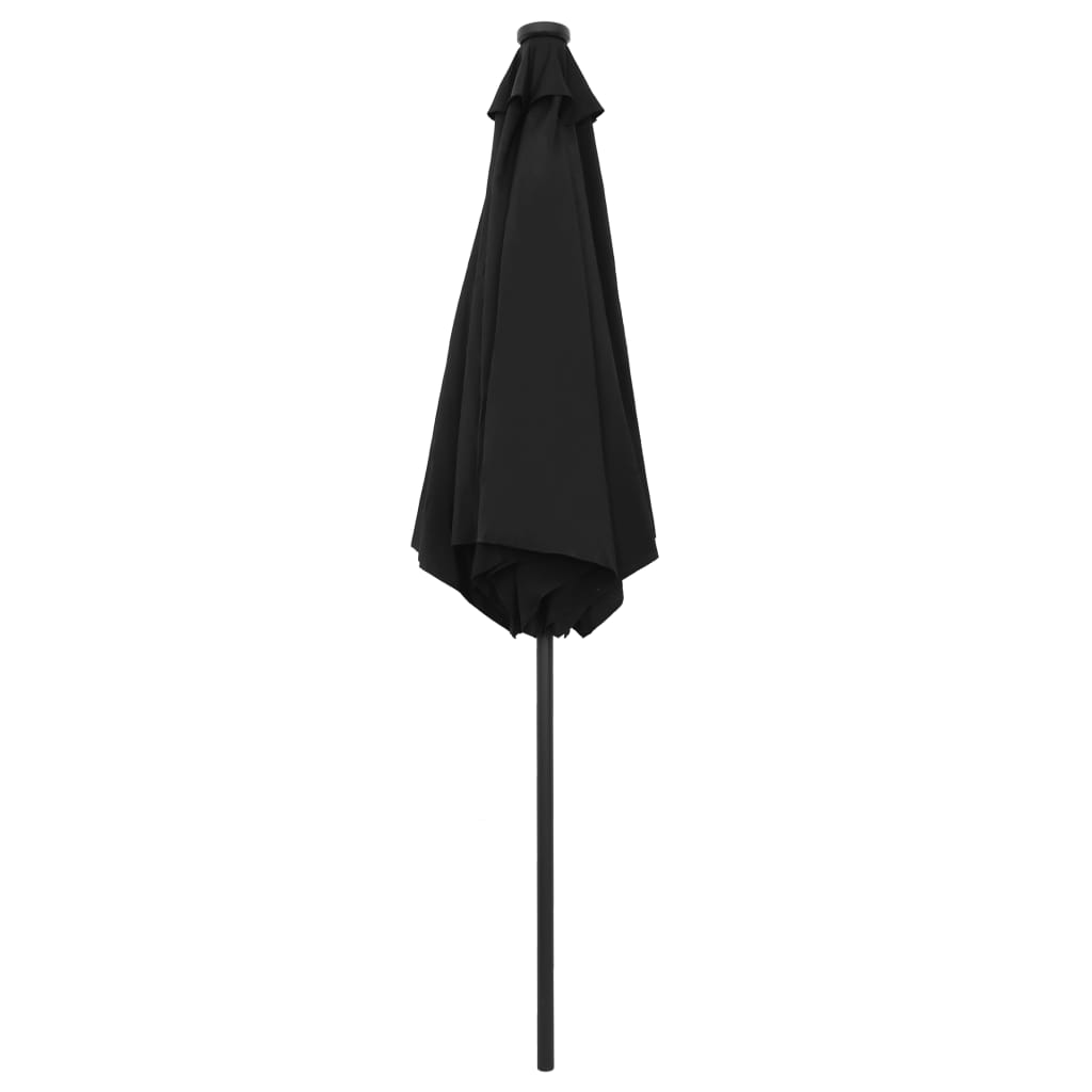 Guarda-sol de jardim c/ luzes LED/poste alumínio 270 cm preto