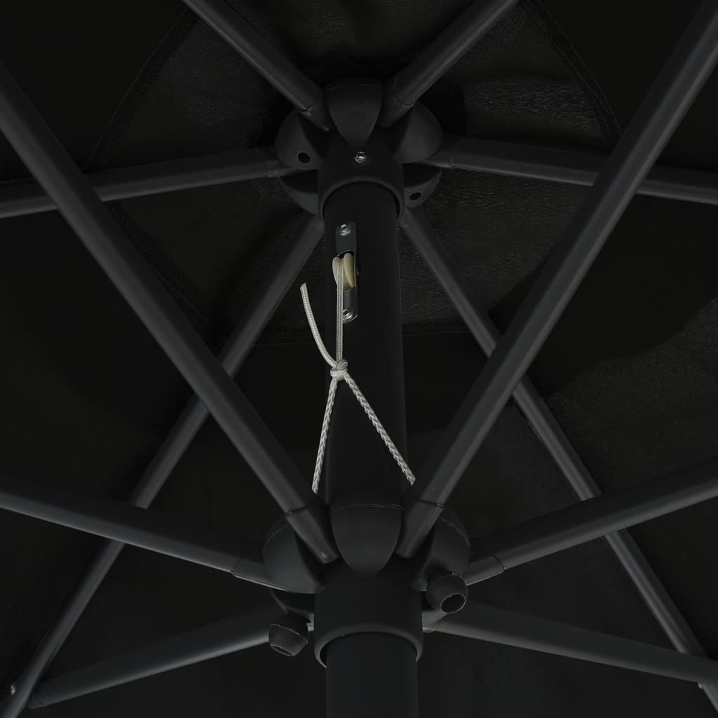 Guarda-sol de jardim c/ luzes LED/poste alumínio 270 cm preto