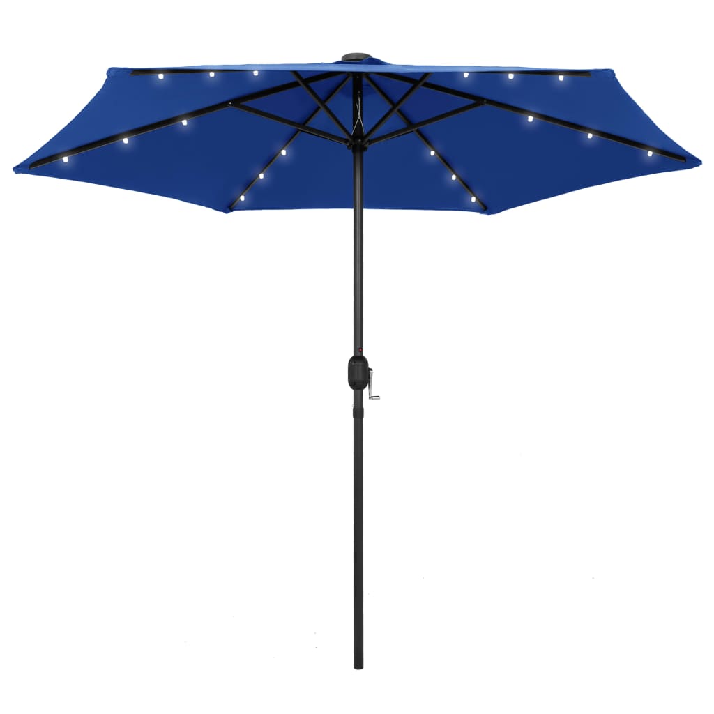 Guarda-sol jardim c/ luzes LED/poste alumínio 270 cm azul-ciano