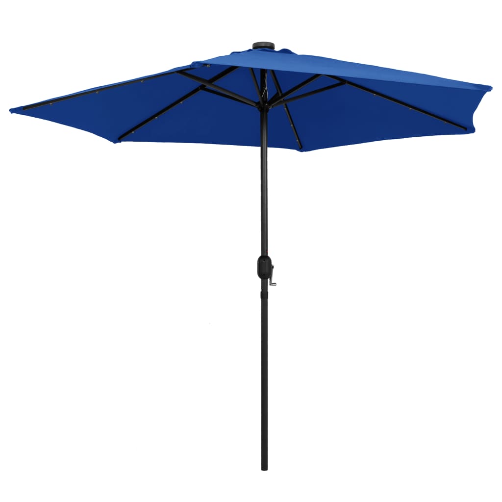 Guarda-sol jardim c/ luzes LED/poste alumínio 270 cm azul-ciano