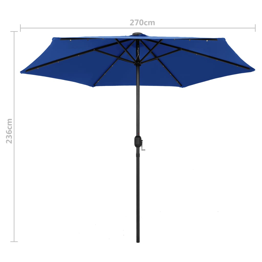 Guarda-sol jardim c/ luzes LED/poste alumínio 270 cm azul-ciano