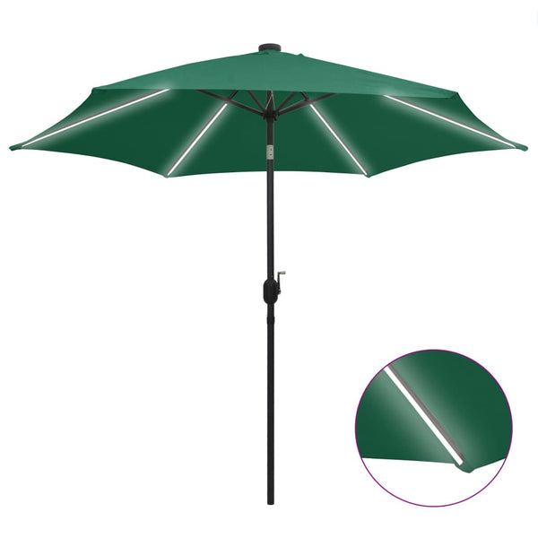 Guarda-sol de jardim c/ luzes LED e poste alumínio 300 cm verde