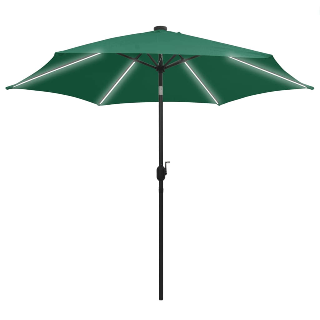 Guarda-sol de jardim c/ luzes LED e poste alumínio 300 cm verde