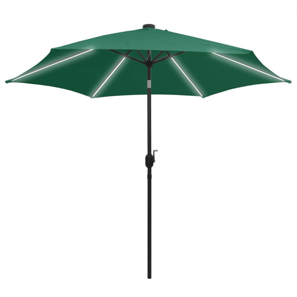 Guarda-sol de jardim c/ luzes LED e poste alumínio 300 cm verde